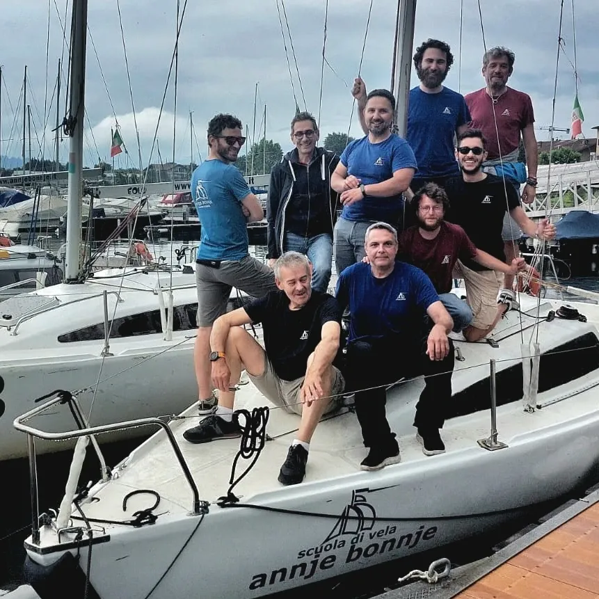 Annje Bonnje instructors on a boat in Domaso
